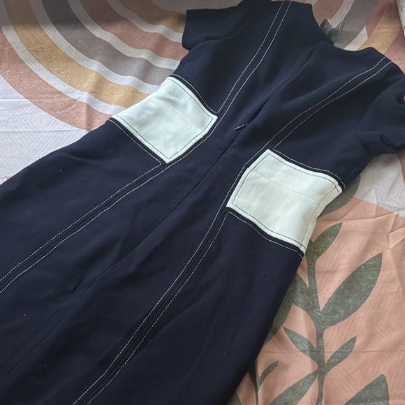 Ann Taylor Navy Blue White Midi Dress - Picture 8 of 8